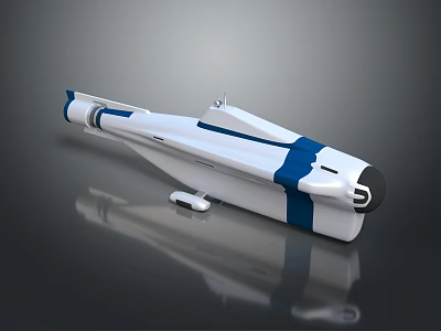 Modern White Blue Submarine Model With Crew And Marine Life Elements 3d model