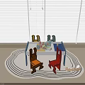 Colorful Cartoon Shaped Kids Chairs With Play Table And Building Blocks In Playroom