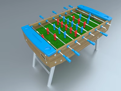 Fun Foosball Entertainment Table With Blue Handles Green Playing Surface Red Blue Players 3d model