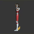 Armor Clad Hero With Silver Red Gold Armor Standing Arms Outstretched On Gray Gradient Background