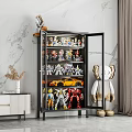 Modern TV Cabinet Displaying Action Figures Models With Decorative Figurine And Marble Wall