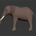 3D Elephant Model With Brown Body White Tusks On Black Background And Reflective Base