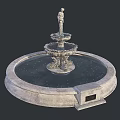 Ornate Garden Fountain With Tiered Stone Structure Statue And Circular Base
