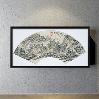 New Chinese Landscape Painting Black and White Hallway Water Landscape Decoration Painting 3d model