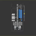 Industrial Equipment Frame With Metal Structure Pipes Valves Blue Container Control Box And Motor Components