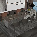 Modern Dining Table Set With Marble Top Grey Chairs Tableware And Window View 3d model