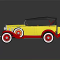 Vintage Convertible Car With Yellow Red Body Black Soft Top And White Wall Red Tires