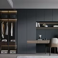 Modern Dark Colored Wardrobe With Glass Doors Hanging Clothes And Storage Drawers
