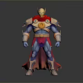 Superhero 3D Character Model With Golden Helmet Red Cape Yellow Chest Emblem And Blue Bodysuit