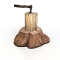 Rustic Wooden Stump With Embedded Axe And Natural Wood Texture 3d model