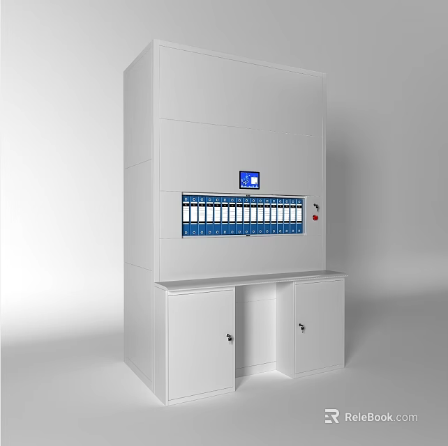 White Electrical Control Cabinet Featuring Digital Display Blue Indicator Lights And Lockable Doors 3d model