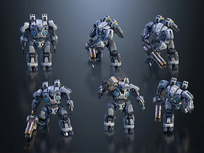 Sci Fi Game Movie Mech Robot Character With Six Different Poses And Metallic Armor 3d model