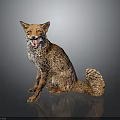 Realistic Orange Fox Sculpture Sitting With Open Mouth And Furry Texture