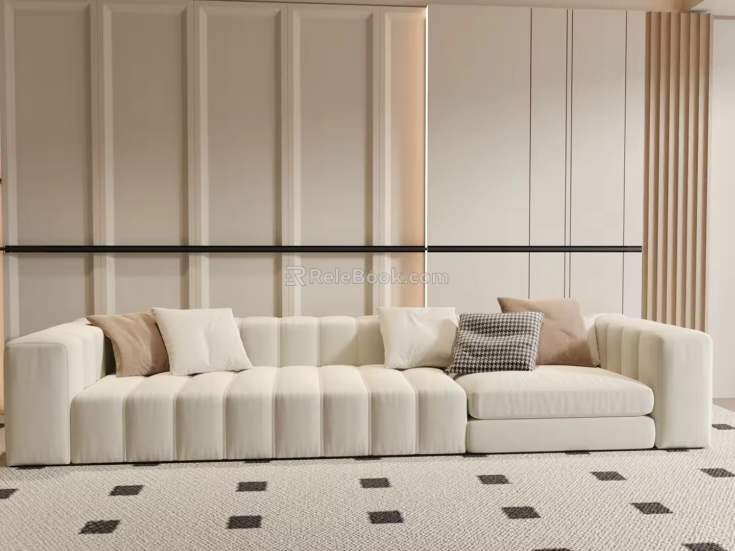 Three-seat sofa background wall 3d model