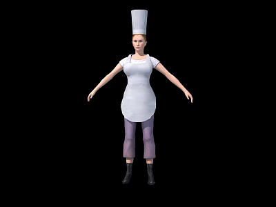 Woman in Chef Hat and Apron Standing with Arms Outstretched in Kitchen Attire 3d model