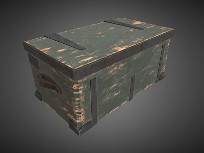 Green Weathered Wooden Storage Chest With Metal Straps Handle And Antique Design 3d model