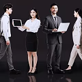 Group of Business People in Professional Attire Holding Tablet and Laptop