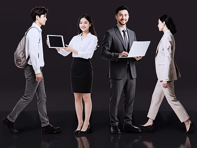 Group of Business People in Professional Attire Holding Tablet and Laptop 3d model