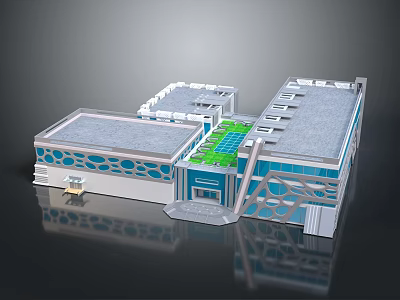 Future Architecture With Modern Glass Facade Circular Roof Openings And Green Roof Spaces 3d model