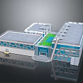 Future Architecture With Modern Glass Facade Circular Roof Openings And Green Roof Spaces