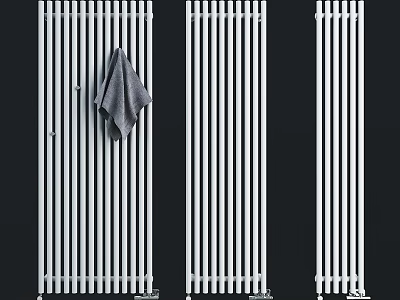 Modern Bathroom Accessories With White Striped Towel Rack And Grey Towel 3d model