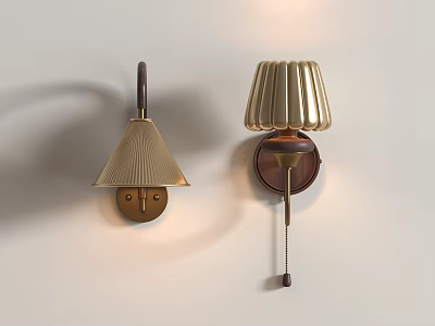 Modern Gold Wall Lamps With Pleated Shades And Bronze Bases For Interior Lighting Decor 3d model