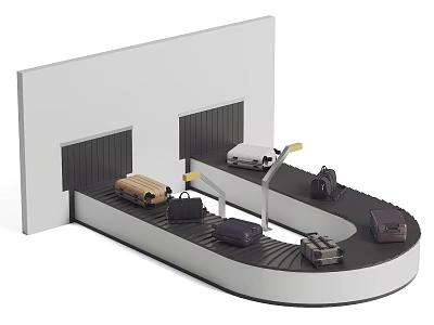Airport Baggage Conveyor Belt With Various Luggage 3d model