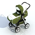 Green And White Baby Stroller With Black Handle And Four Wheels Design
