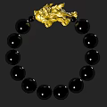 Gold Pixiu Pendant Bracelet with Black Beads Traditional Chinese Lucky Charm Jewelry