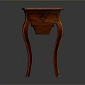 Antique Wooden Dining Table With Ornate Carved Inlay And Curved Legs
