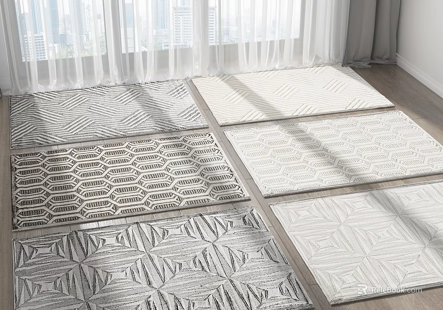 Square Area Rugs With Various Geometric Patterns Textured Designs And Natural Light Interior 3d model 