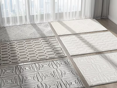 Square Area Rugs With Various Geometric Patterns Textured Designs And Natural Light Interior 3d model
