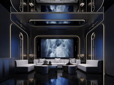 Luxury KTV Room Interior With Modern Sofa Large Screen And Clouds Lighting Design 3d model