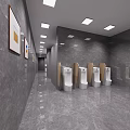 Elegant Modern Public Toilet With Grey Marble Walls And Glossy Floors Featuring Neat Urinal Layout