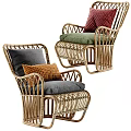 Rattan Leisure Chairs with Gray Orange Green Cushions and Woven Design