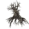 Cartoon Scene Featuring Dead Tree With Twisted Branches And Exposed Roots 3d model
