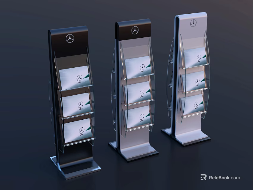 Modern Mercedes-Benz Brochure Display Stands With Multiple Shelves And Logo Design 3d model 