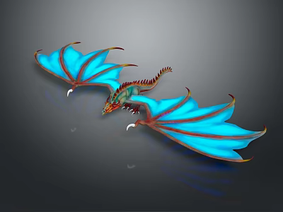 Game Movie Character Dragon Flying With Blue Glowing Wings Red Body And Illuminated Details 3d model