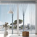 Light Blue String Curtains For Window With Natural Light And Indoor Decorative Elements