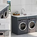 Modern Bathroom Cabinet Rack With Double Washing Machines White Countertop And Faucet