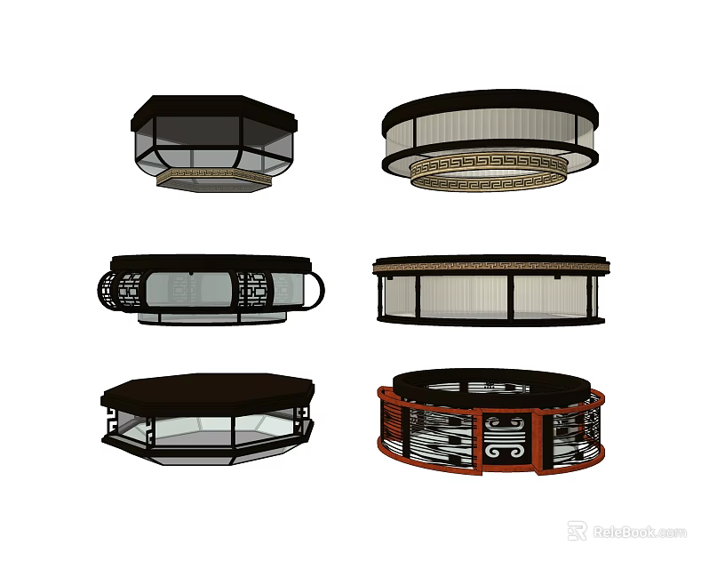 Stylish Ceiling Lights With Various Shapes And Decorative Details For Interior 3d model