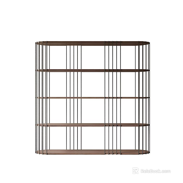 Modern Minimalist Open Bookcase With Metal Frame And Wooden Shelves Design 3d model 
