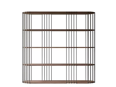 Modern Minimalist Open Bookcase With Metal Frame And Wooden Shelves Design 3d model