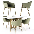 White Rectangular Dining Table Set With Light Green Chairs And Golden Metal Legs 3d model