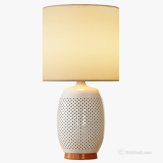 Modern Table Lamp With White Perforated Base And Beige Square Lampshade 3d model 