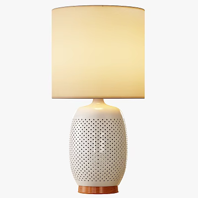 Modern Table Lamp With White Perforated Base And Beige Square Lampshade 3d model