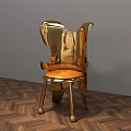 Golden Modern Accent Chair With Unique Shape On Herringbone Wooden Floor