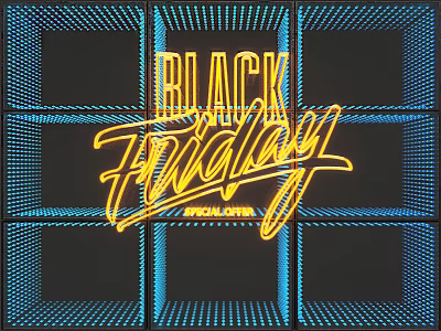 Neon Black Friday Special Offer Lighting Combination with Blue Grid Frame Design 3d model