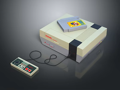 Nintendo Retro Game Console With Classic Game Cartridge And Wired Controller 3d model