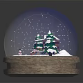 Decorative Snow Globe With Miniature Cabin Pine Trees And Snowman On Stone Base